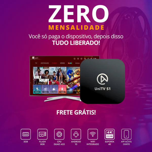 Unitv S1 4k - Mais de 400 canais liberados (Zero Mensalidades)