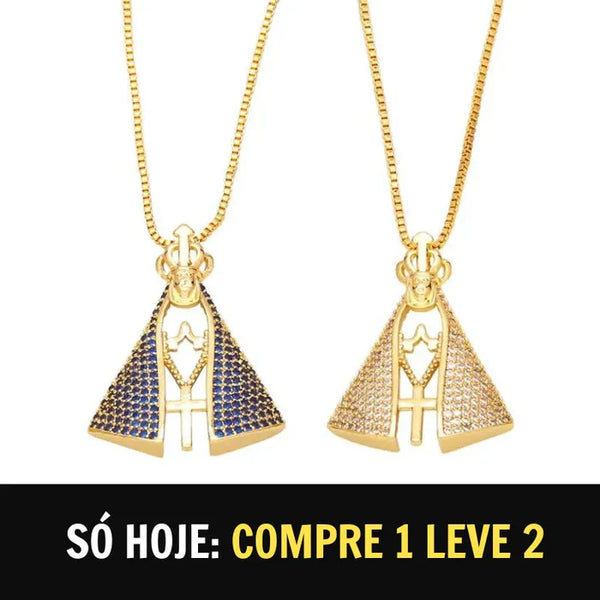 Colar Nossa Senhora Aparecida com Dupla Face - Folheado a Ouro 18K e com Manto de Zircônia (COMPRE 1 LEVE 2)