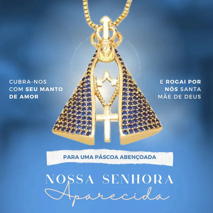 Colar Nossa Senhora Aparecida com Dupla Face - Folheado a Ouro 18K e com Manto de Zircônia (COMPRE 1 LEVE 2)